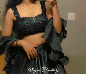 black lehnga with frill dupatta