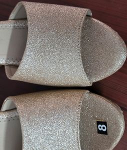 Fancy Rose Gold Women Block Heel Slippers With Party Wear 3.5 Inch Heels Chappal For Ladies