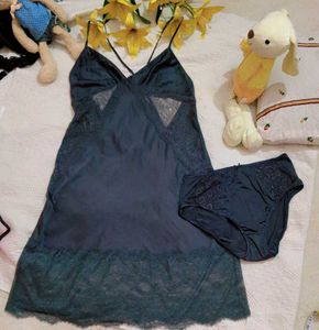 Very Fancy Lace Detail Satin Nighty With Penty