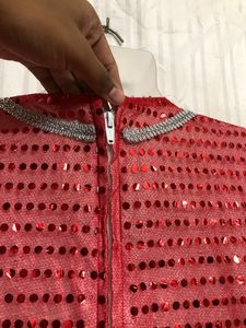 Red Half Sleeve Round Dress