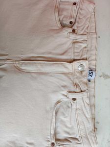 Beige Straight-Fit Denim Pants
