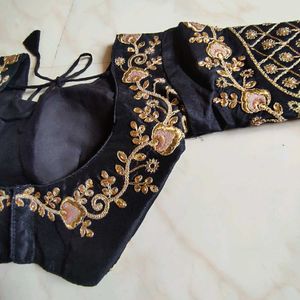 Exquisite Black Embroidered Blouse for Sarees