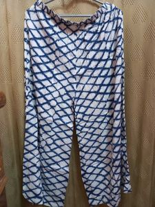 White Blue Printed Casual Palazzos