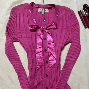 Pink Cardigan with Bow Detail