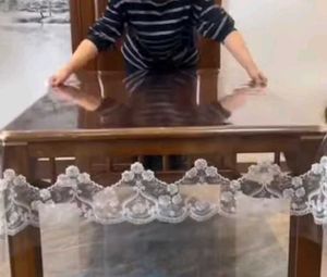 Transparent Table Cover with Lace Border