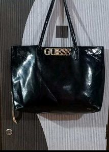 Guess Black Patent Tote Bag