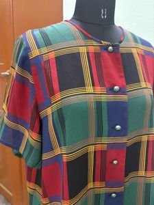 Vintage Plaid Button-Up Top