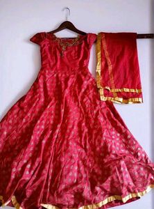 Red Ethnic Gown With Dupatta