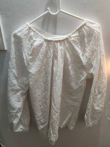 White Embroidered Long Sleeve Top