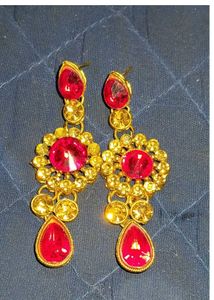 Ethnic Red &amp; Gold Choker Necklace &amp; Earrings Set