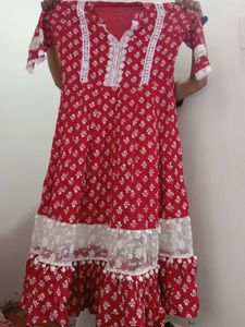 Cotton Anarkali With Lace Detailing
