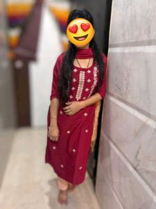 Elegant Maroon Embroidered Kurta Pant Set