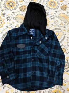 Boys Blue Plaid Hooded Shirt