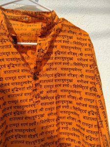 Full Sleeve Orange Kurta| Black Sanskrit Mantra