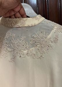 Beige Sequin Embroidered Top