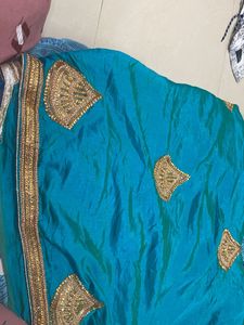 Teal Saree with Gold Embroidery