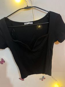 Zara Sweetheart Neckline Black Top