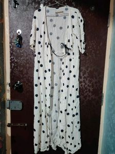 Long Polka Dotted Shrug With Front Opening