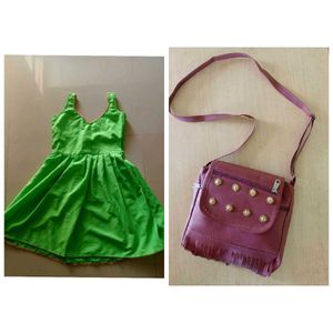 Combo Handbag With A  Green dress