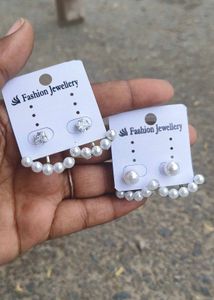 Pearl &amp; Crystal Earrings Pack Of 1 Korean Studs