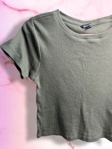 Olive Green Ribbed Crop Top