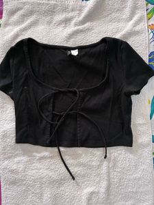 H&M Black Tie-Front Crop Top