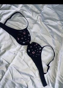 Black Embellished Padded Bra