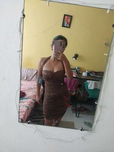 Brown Ruched Bodycon Dress