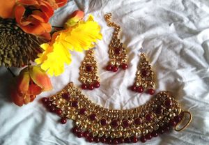 Elegant Ruby Kundan Jewelry Set