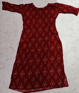 Maroon &amp; Gold Mirror Work Kurta Set