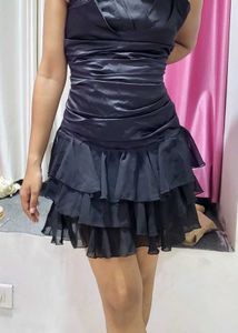 Black Strapless Ruffle Mini Dress