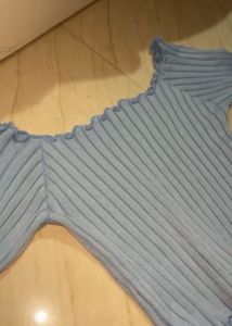 Sky Blue Ribbed Crop Top