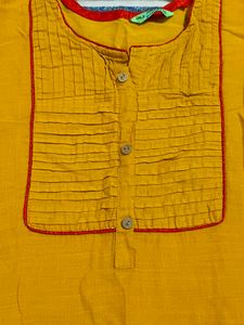 Mustard Kurti with Detailed Neck