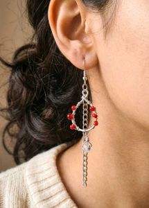 Free Shipping Gothic Red Beaded Chain Earrings
