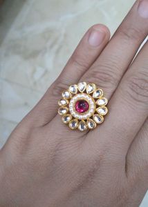 Gold Plated Kundan Ring