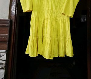 yellow embroidered flared tunic dress