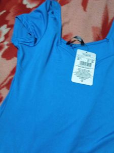 Blue Square Neck Top