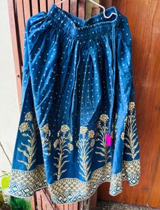 Navy &amp; Gold Star Halter Choli With Lehenga