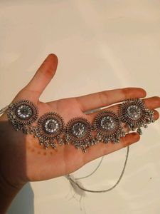 Silver Boho Necklace &amp; Jhumka Earrings Set
