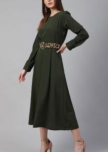 PlusS Olive Midi Dress With Puff Sleeves