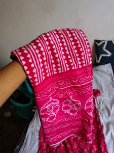 Pink Cotton Kurta With Dupatta