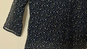 Navy Blue Floral Full Sleeve Top
