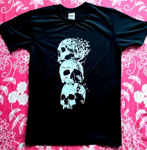 Black T-Shirt with Skulls Design (S)