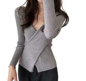 elegant ribbed korean cross top