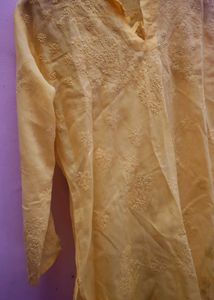 Yellow Lakhnowi Embroidered Kurta