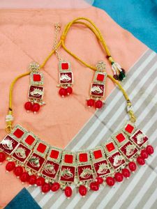 Fix Price Red &amp; Gold Indian Jewelry Set With Mangt