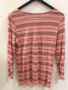 Peach Striped Fit Long Sleeves T-shirt