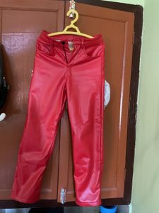 Red Faux Leather Pants