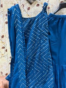 Mirror Work Teal Kurta Sharara Set
