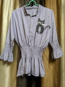 Grey Stylish Shirt Top Waist Free Size